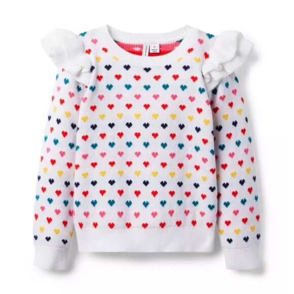 Janie and Jack Other - Janie & Jack Toddler Girls 2T Multi Heart Print Ruffle Sweater White $59 2038